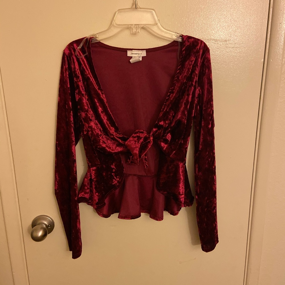 Red Velvet Top with Tie in front